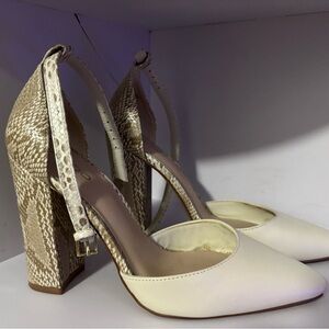 Aldo Cream and Tan Block Heel Pumps